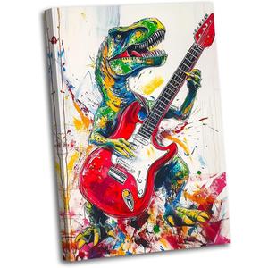 Dinosaur Canvas Wall Art Graffiti Dinosaur Pictures Colorful Prints Abstract Animals Playing Guitar Posters for Bedroom Decor(Animal-1,16L x 24W)