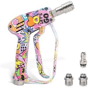 Pressure Washer Gun with Self-Locking Quick Connect, 3/8" Swivel Plug, M22-14mm M22-15mm Adapters, 4000 PSI High Pressure Short Trigger Gun for Car Wash and Cleaning