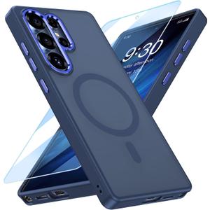 MATEPROX Magnetic Compatible with Samsung Galaxy S25 Ultra Case, Stylish Slim Translucent Matte Protective Cases with Screen Protector for S 25 Ultra 6.9'' 2025-Blue