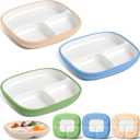 Domensi 3 Sets Kids Porcelain Plates with Silicone Sleeves Toddler Divided Porcelain Plate Baby Ceramic Dishes Snack Container for Kid Toddler Baby Feeding Microwave Dishwasher Safe(Classic Color)