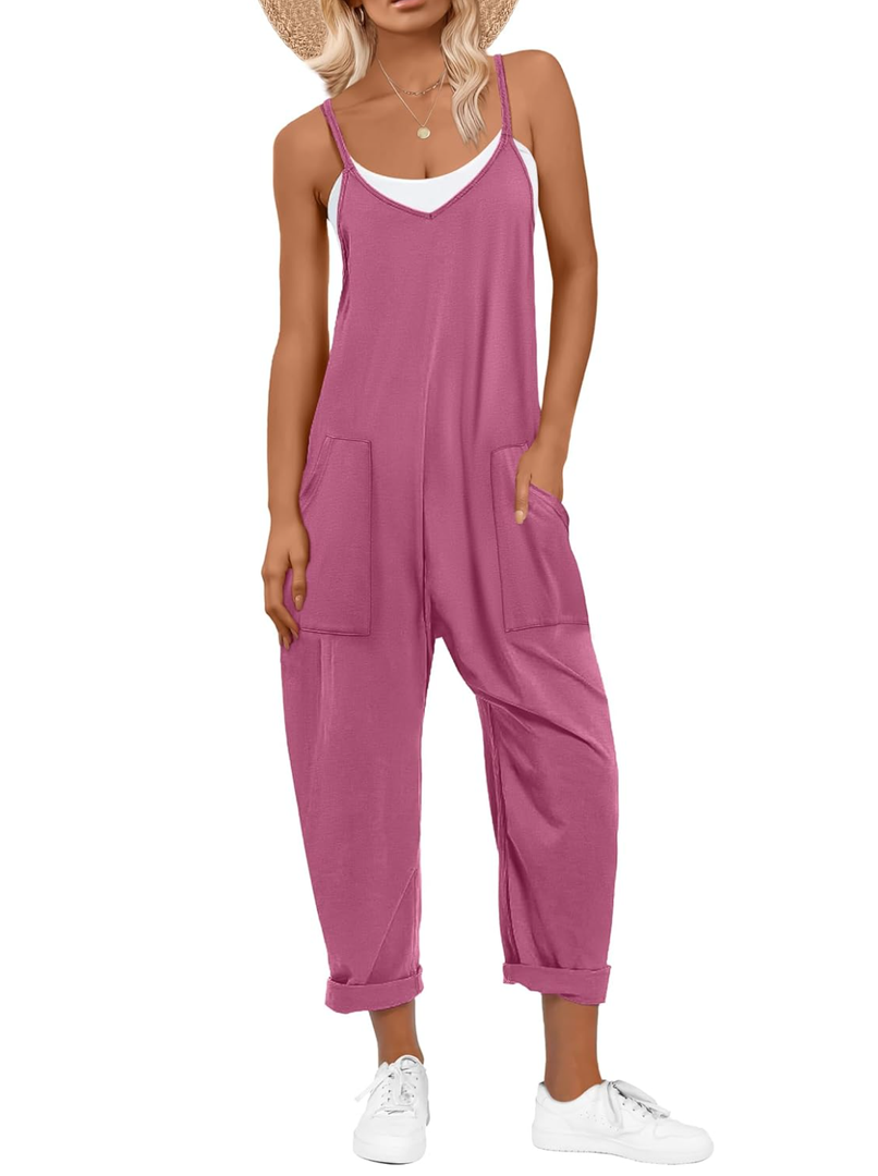 ANRABESS Jumpsuits for Women Casual Summer Overalls Sleeveless Spaghetti Strap Romper Jumpers Trendy Beach Vacation Outfits, XL