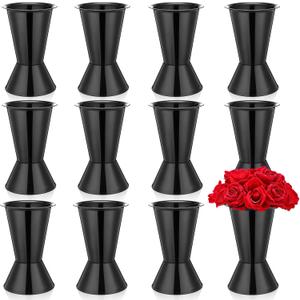 12 Pack Plastic Flower Bucket 11.8 Inch Tall Vase Bucket Cone Vase with Base for Cut Flower Multipurpose Buckets for Flower Bouquet Holder Centerpieces Decorations for Home Wedding (Black)