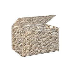 MOORLITER Water Hyacinth Storage Basket with Lid, 17.2 Gallon (65L) Wicker Storage Trunk with Handles, Handwoven Wicker Storage Bin for Blanket, Foldable, for Living Room, Laundry Room, White