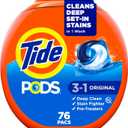 Tide PODS laundry detergent pacs, 3-in-1 Stain Remover, Odor Fighter, Color Protector, 76 Count, HE compatible, Original Scent