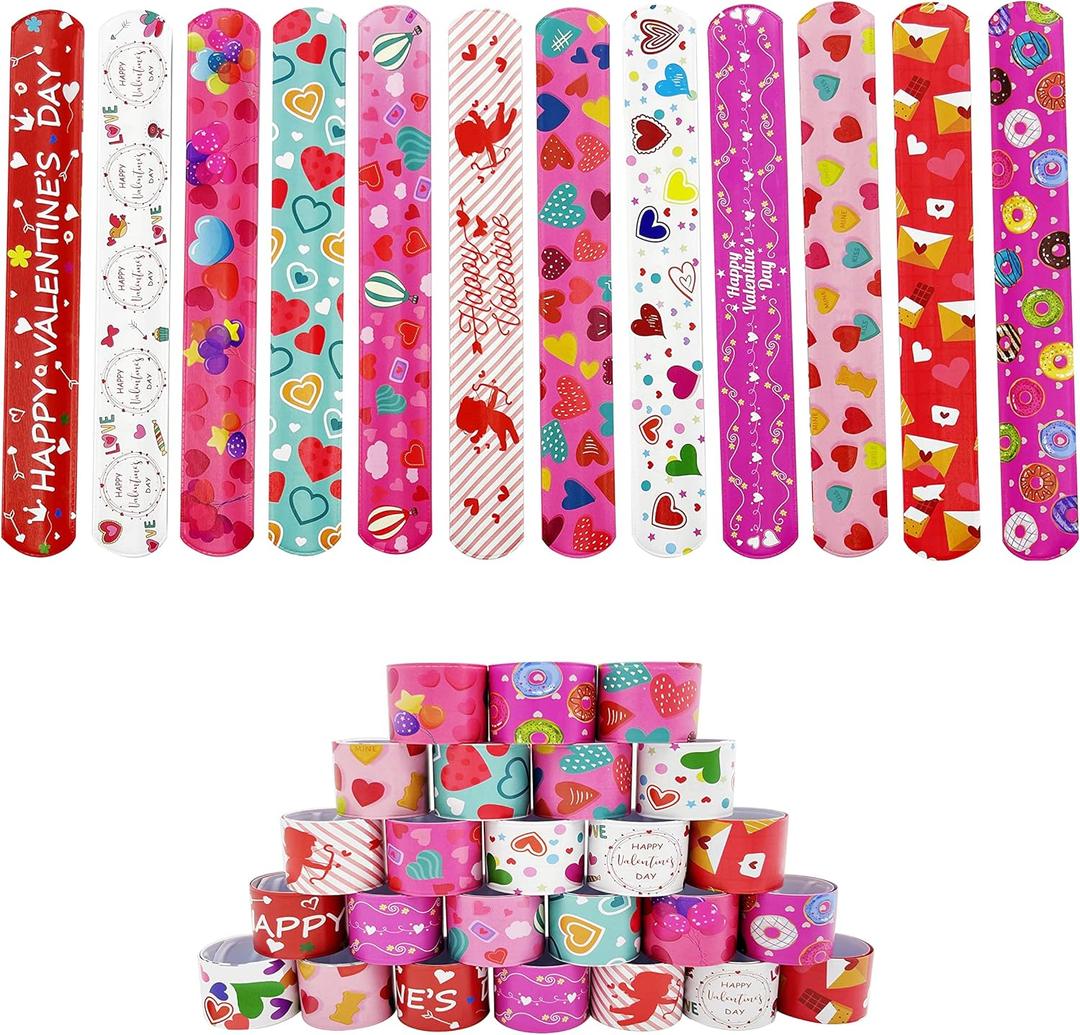 Valentine Slap Bracelets for Kids Valentines Day Slap Bracelets Bulk for Boys and Girls Holiday Slap Bracelet Party Favors Supplies Classroom Prizes Exchanging Gifts (48)