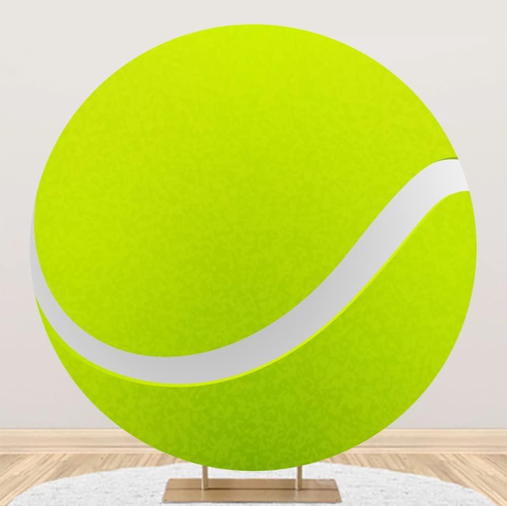 Leyiyi 6.5x6.5ft Tennis Round Backdrop Cover Polyester Green Tennis Balls Photography Background Sports Themed Birthday Party Decoration Tennis Ball Stadium Game Background Studio Props Photo Booth