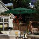 10FT Solar Umbrella 32 LED Lighted Patio Umbrella Table Market Umbrella w/Tilt and Crank, UV-Resistant Outdoor Umbrella for Pool, Garden, Deck, Forest Green