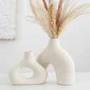 CEMABT Beige Ceramic Vase Set of 2 for Modern Minimalist Bohemian DecorRound Matte Donut Vases for Pampas Grass-Perfect for Living Room, Dining Table, Office Bedroom Shelf Decor Entryway, Console