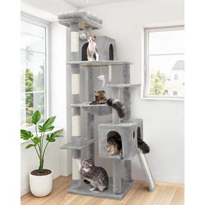 Globlazer Heavy Duty Cat Tree, 70 inch Sturdy Cat Tree for Indoor Cats Extra Large Cat Tower with Scratching Post, Hammock, Cat Condo for Adult Cats Kittens, F70 Pro, Light Grey