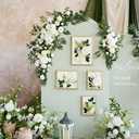Ling's moment Artificial Wedding Arch Flowers Kit Pack of 4, 2pcs Hanging Silk Flowers Arrangement 2pcs Chiffon Drapes Ceremony Spring Fake Rose Arbor Backdrop White Sage Floral Party Outdoor Decor