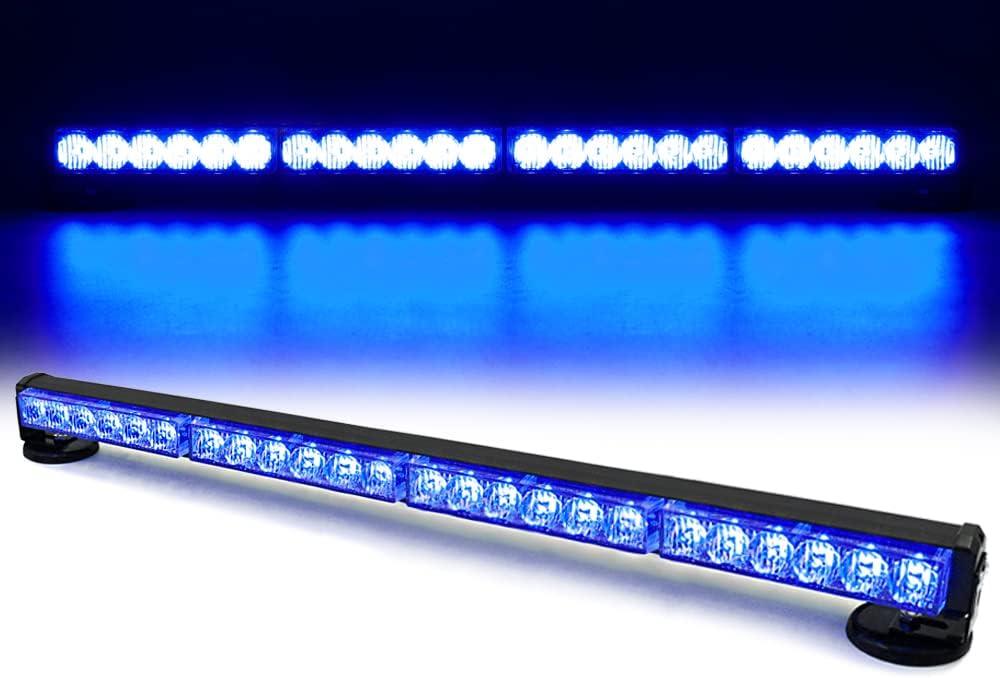 24 LED Emergency Hazard Warning Strobe Flashing Light Bar Wireless Battery W/Magnetic Base and Rechargeable Plug for Beacon Rooftop Safety Vehicles Tow Trucks Tractor Snowplow, Blue