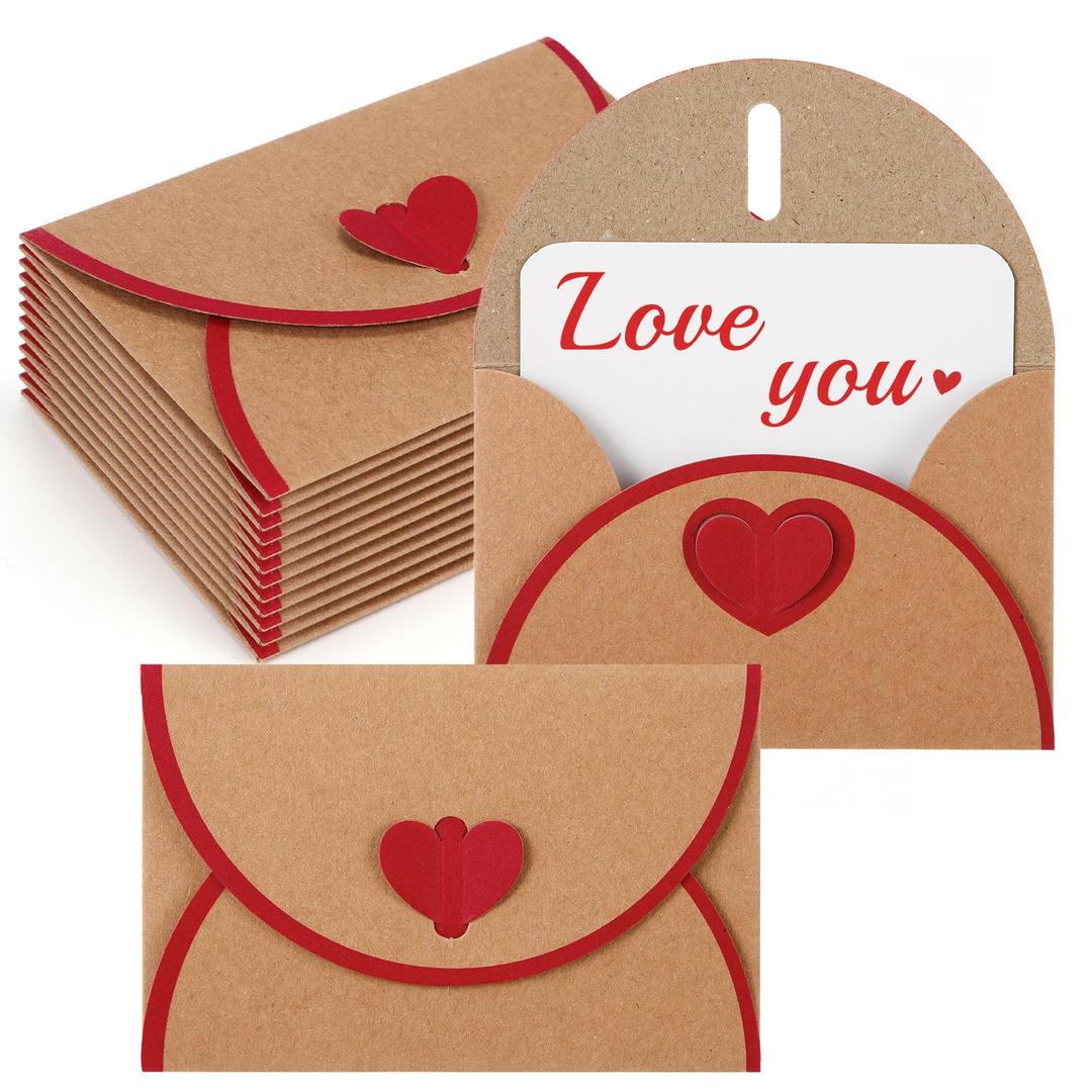 Colarr 25 Sets Mini Envelopes with Blank Cards Paper Envelopes with Heart Shaped Clasp Gift Card Holders for Wedding Birthday Bridal Shower Love Letters Greeting Card Graduation(Pink,Red)