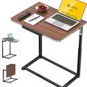 Tv Tray Table Set of 2,Extra Large Dinner Food Tray Table,Couch&Bed Eating Desk,Heavy Duty Folding Laptop Side Table with 8Height&90 Tilt Adjustable,C-Shaped End Table with Phone Slot Walnut, 2 Pack