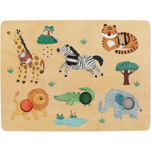 Freniland Press-to-Play Wild Animal Sound Puzzle for Toddlers, Wooden Safari Sound Board with Push Buttons, Montessori Learning Toy for 18M+