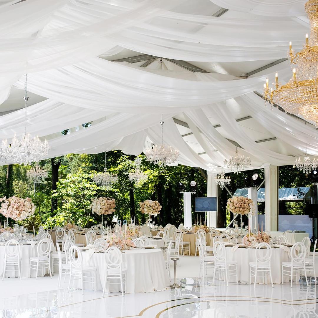 SmoothNovelty Sheer Voile Chiffon IFR Fabric 120 Yard x 120 Inches Roll Flame Retardant White Draping Chiffon Fabric for Bridal Wedding Party Ceremony Stage Backdrop Ceiling Decorations