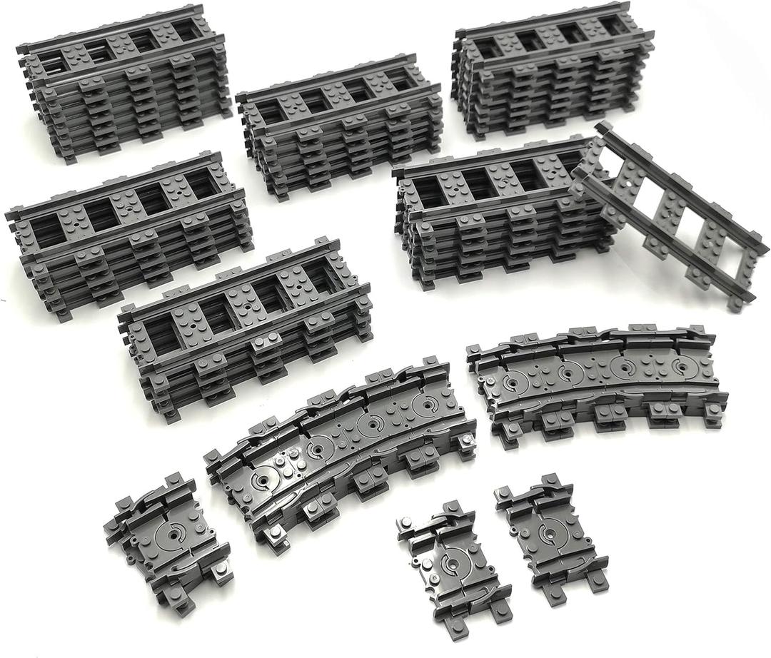 56pcs City Train Tracks Toy Straight and Flexible Train Track Railway Extension Building Set Block Toy Compatible with Major Brand (36 Straight and 20 Flexible)