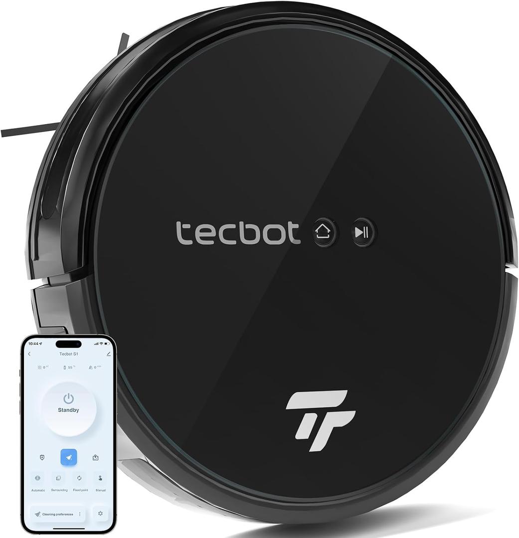 TECBOT S1 Robot Vacuum Cleaner Slim 120Mins Runtime 2-in-1 Robot Sweeping or Mopping Self-Charging WiFi&App&Remote Control Robotic Vacuum Cleaner for Home Pet Hair Hard Floors, Black