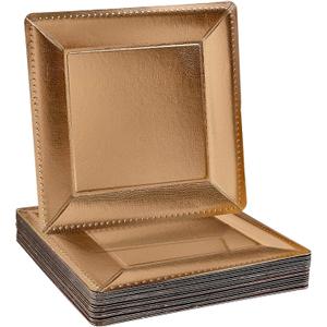 Silver Spoons ELEGANT DISPOSABLE CHARGER PLATES - Beaded Rim - Made of Premium Carstock Materials - 13', 10 PC, Gold - Square