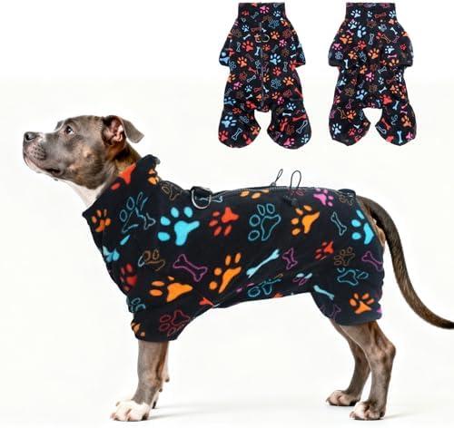SCENEREAL Fleece Dog Coat Jacket for  Dogs, Soft Pullover Pajamas, Dog Sweater with Harness Built in, Cold Weather Pet Snowsuits Outfits Clothes for Puppis Boys Girls, Black Large