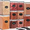 PRAKI Large Airtight Food Storage Containers with Lids, 10PCS Plastic Cereal Storage Containers, Kitchen & Pantry Organizers and Storage for Sugar, Flour, Baking Supplies with Lables & Mark (Clear)