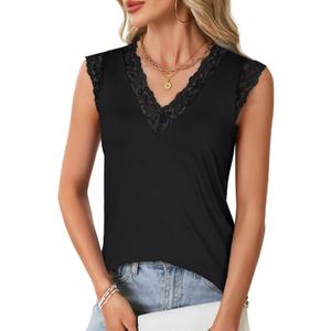 Vrtige Women's Lace V Neck Sleeveless Vest Summer Camisole Shirts (X-Large)