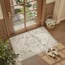 Madane Washable Area Rug 2x3, Small Entryway Rug Non-Slip Vintage Door Mat Indoor Entrance, Low Pile Floor Carpet for Inside Front Door Bedroom Kitchen Entry Laundry (2'x3', Ivory/Brown)