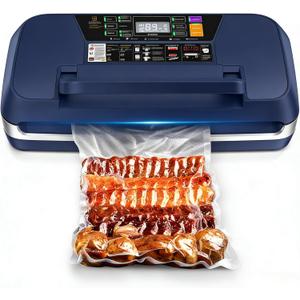 95kPa Commercial Auto Vacuum Sealer w/Cutter, Kit(10Bags&Rolls), Blue