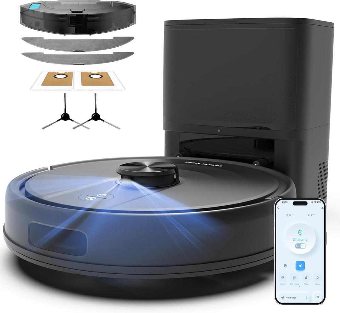 Bagotte Robot Vacuum and Mop, 6000Pa Robot Vacuums Cleaner with Self-Emptying, 90 Days Hands-Free, LiDAR Navigation, Fast Home Mapping for Pet Hair, Hard Floors