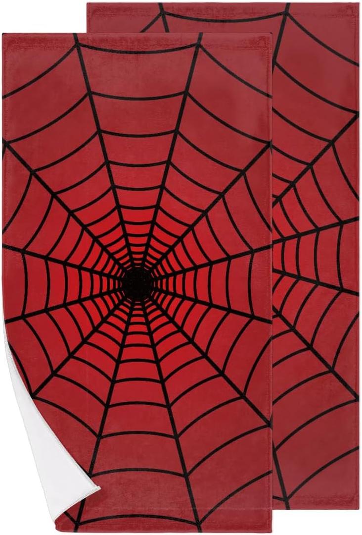 Bardic Red Spider Web Hand Towels for Bathroom Set of 2, Decorative Bathroom Hand Towels Soft Absorbent Fingertip Towels for Kitchen Home Sports Gym Decor