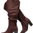 Luoika Women's Extra Wide Calf Cowboy Knee High Boots, Wide Width Cowgirl Slouchy Boots Chunky Pump Heel Plus Size Western Boots. 9.5