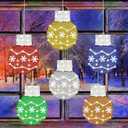 6 Pcs 12 Inch Christmas Window Silhouette Lights Decorations Christmas Ball Lights Wreath Large Metal Window Decor LED Battery Operated with Suction Cup for Xmas Window Glass Wall Decor