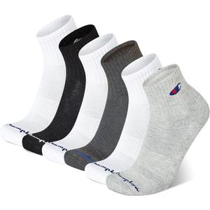Champion Men's High Quarter Socks – 6-pack Moisture-wicking Athletic Socks With Cushioning & Arch Support (Size 6-12) (White)