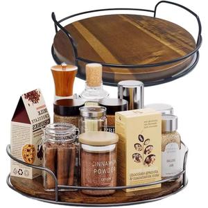Lazy Susan Organizer 2 Pack for Table Top, 10'' and 9'' Wooden Lazy Susan Turntable Organizer for Cabinet Pantry Kitchen Countertop Organizer Spice Organization