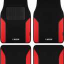 NASCAR Car Floor Mats, Carpet & Red Leather Design Car Mats, Universal-Fit All-Weather Car Floor Mats with Built-in Heel Pad & Anti-Slip Backing, Durable Odorless Automotive Interior Accessories