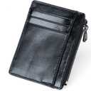 Slim Card Holder Wallet For Men & Women, Small Minimalist Genuine Leather Wallet Compact RFID Blocking Card Case With Zipper Pocket