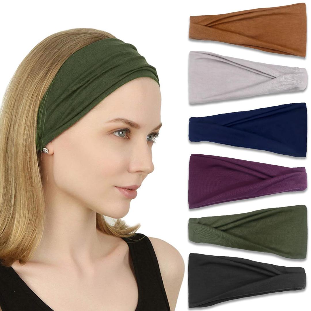 IVARYSS Headbands for Women, Non-Slip, Premium Stretchy Head Bands Hair Accessories,Wear for Yoga, Fashion, Working Out, Travel or Running, 6 Pack, Solid