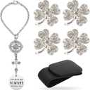 Car Interior Accessories Kit,Bling Four leaf clover-shaped cars air vent ornament car Hanging Cross Ornament for Car Mirror and magnetic leather sunglasses holder of decorative for your vehicle
