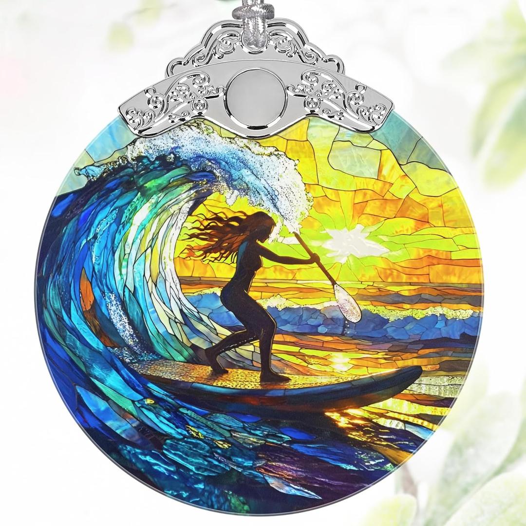 3" Stained Glass Christmas Decoration, Christmas Ornaments, Heirloom Keepsake, Gift Exchange, Gift Idea, Bauble Present - Woman Paddle