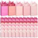 Kolldenn 50 Set Gradient Pink Gift Bags with Tissue Paper 8.27 x 5.91 x 3.15 Inch Small Paper Bags with Handles Thank You Gift for Baby Shower Bridal Shower Wedding Party Favors Goodies