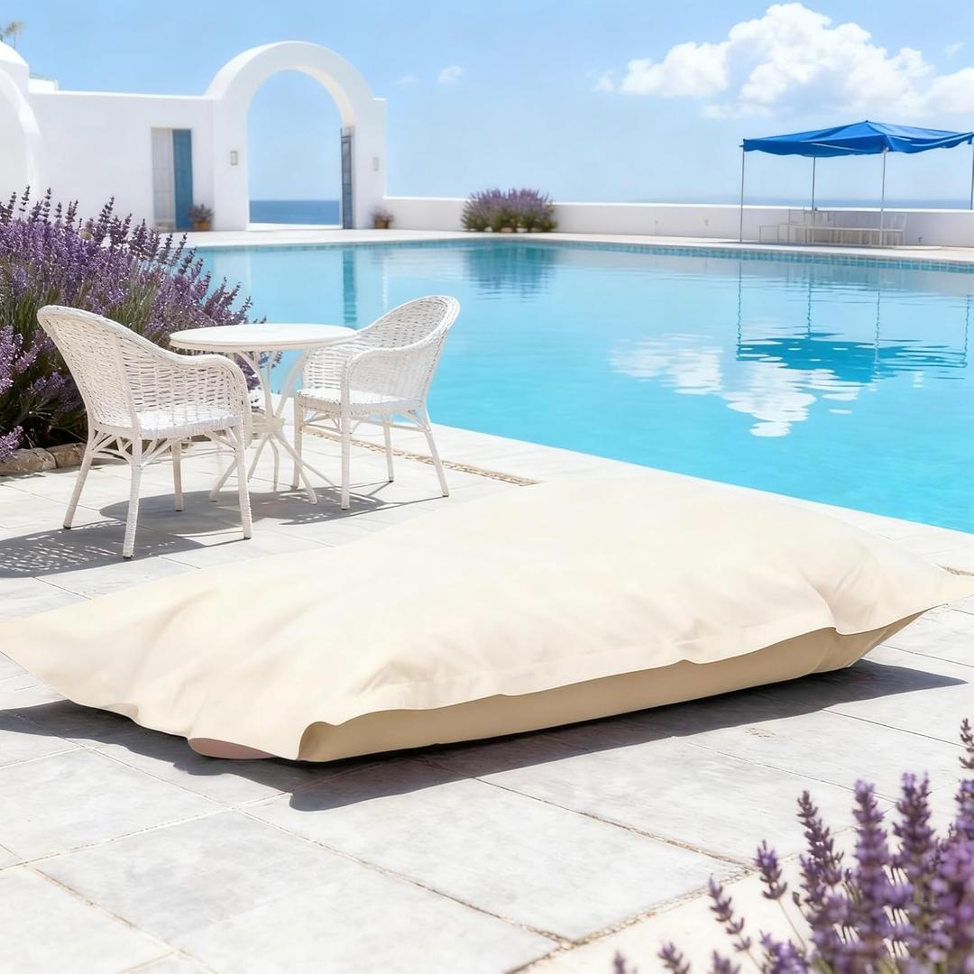 SXBCyan Waterproof Bean Bag Cover for Adults (No Filler) Soft Sofa Bed Oxford Lounge Chair Giant Beanbag Floor Seating Outdoor Stripes Pouf Couch for Poolside Beach Garden(Light Sand) (140x180cm Empty cover)