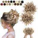 2PCS Messy Bun Hair Piece - Large Elastic Wavy Curly Hair Bun Scrunchies Ponytail Extensions Synthetic Chignon Thick Updo Hairpieces for Women 2.12oz each(Ginger Blonde & Bleach Blonde)