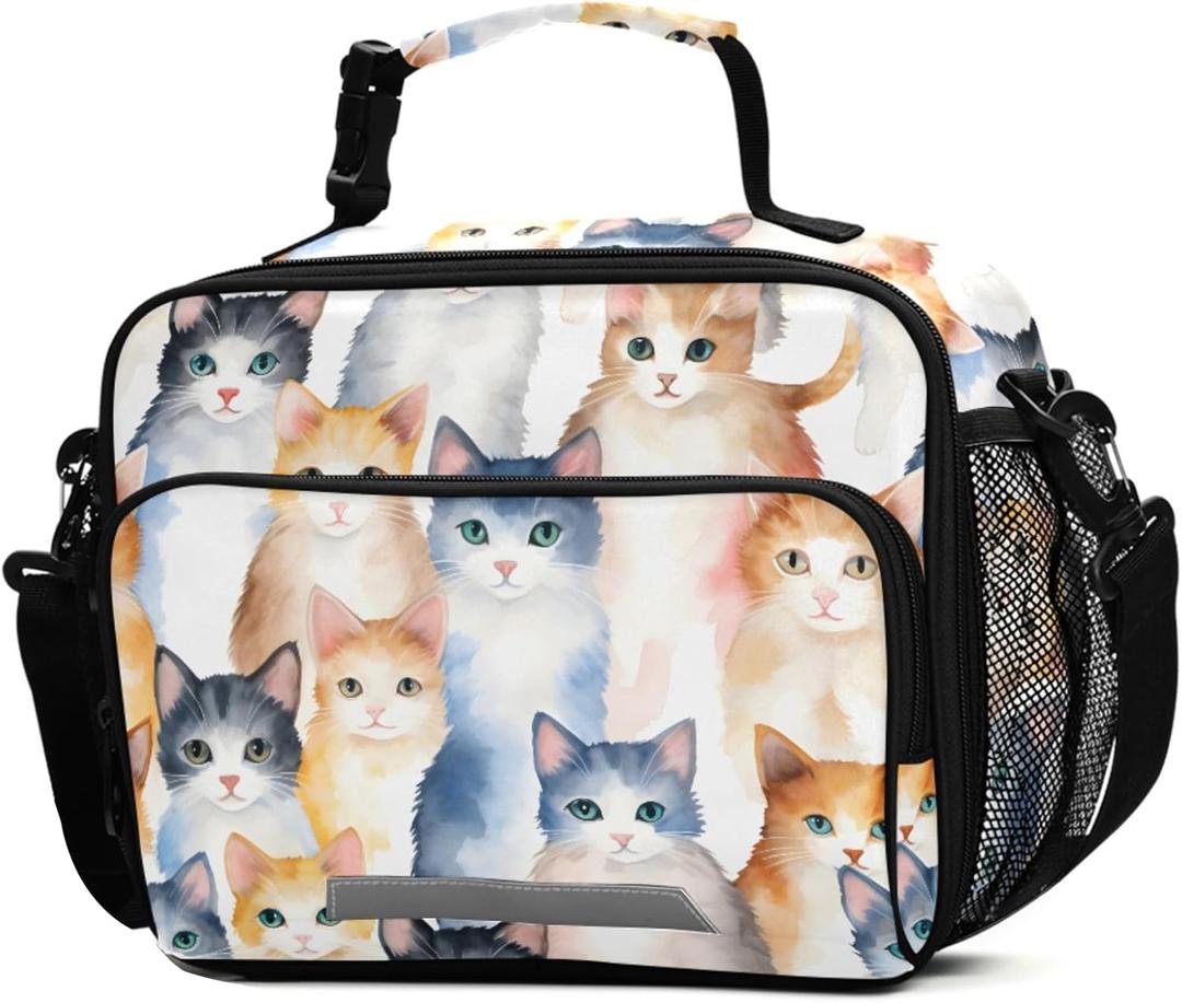 ALAZA Cat Girls Lunch Box Kids Lunchbox Insulated Reusable Meal Container Lunchbag with Shoulder Strap (BB14)