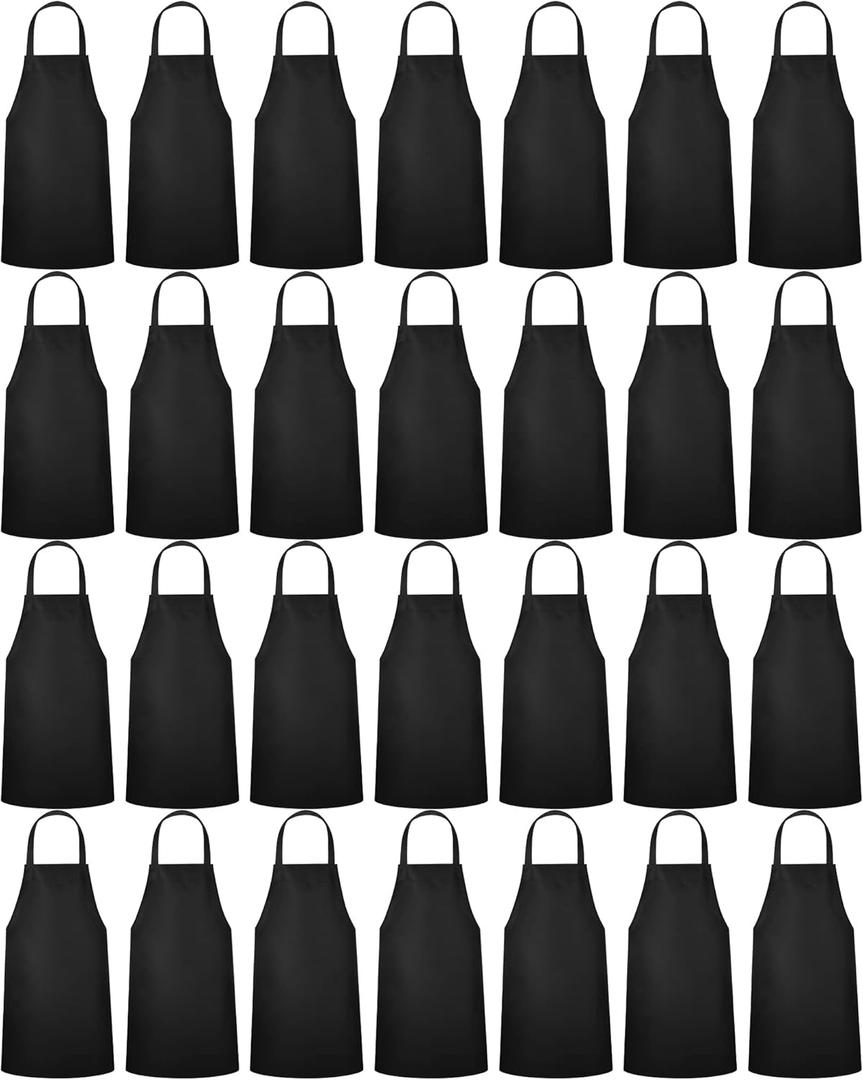 Foaincore 36 Pack Bib Aprons Bulk Plain Aprons for Man Woman Adult Unisex Apron Machine Washable Adjustable Bib Apron (Black)