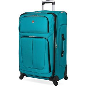 SWISSGEAR Sion Softside Expandable Spinner Luggage Durable Lightweight Travel Suitcase, Teal, Checked-Large 29-Inch