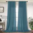 Dark Teal Curtains 90 Inches Long for Living Room 2 Panel Back Tab Pocket Reducing Light Weight Airy Boho Casual Semi Sheer Durable Linen Marine Blue Turquoise Curtain for Bedroom Office Classic Dcor