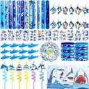 134 Pcs Shark Party Favors with Shark Straws Shark Bracelets Wristbands Tattoo Stickers Erasers Keychains Goodie Bags Under the Sea Party Favors Shark Birthday Party Decorations