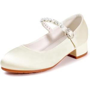Girls Dress Shoes Low Block Heel Flower Girl Wedding Party Princess Formal Shoes for Big Girls, Size 38