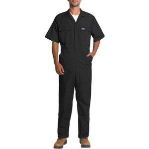 HISEA Coveralls for Men Short Sleeve, Men's Lightweight Mechanic Work Jumpsuit with Pockets, Stain & Wrinkle Resistant, Black, Large