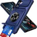 LEMAXELERS for Samsung Galaxy A36 5G Case with Card Holder 360 Magnetic Rotated Ring Kickstand Heavy Duty Dual Layer Shockproof Hidden Card Slot Protective Cover for Samsung A36 5G, Blue RJ