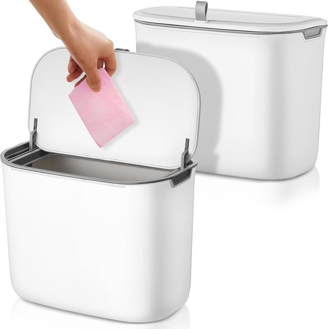 Tioncy 2 Pcs Sanitary Napkin Receptacle Plastic Wall Mounted Tampon Disposal Bin with Lid Feminine Hygiene Disposal Container for Bathroom Restroom Home Office